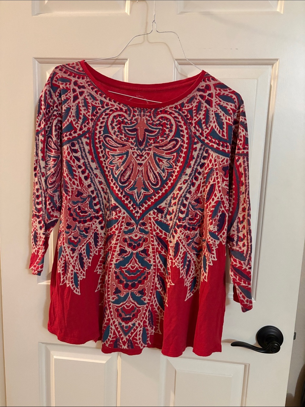 Lucky Brand Red and Blue Paisley-Print Long Sleeve Tunic